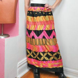 Vintage 1960s Retro Bold Mixed Print Maxi Skirt